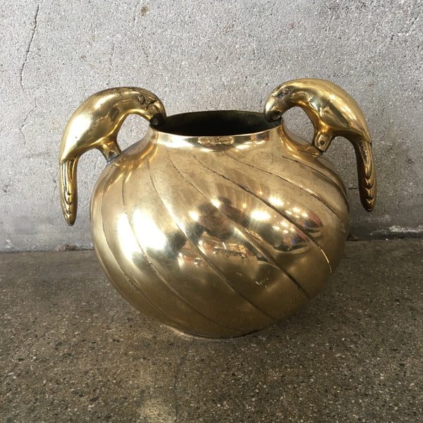 Mid Century Korea Brass Pot with Parrot Handles