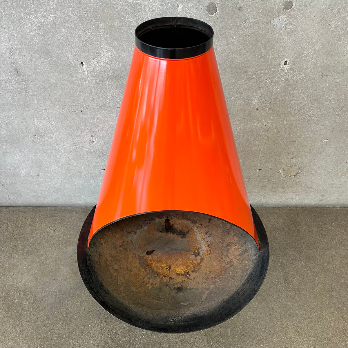 Vintage MCM Orange Porcelain Enamel Finish Conical Fireplace