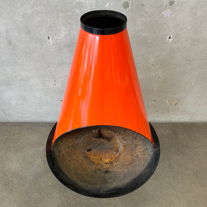 Vintage MCM Orange Porcelain Enamel Finish Conical Fireplace