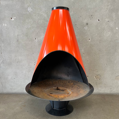 Vintage MCM Orange Porcelain Enamel Finish Conical Fireplace