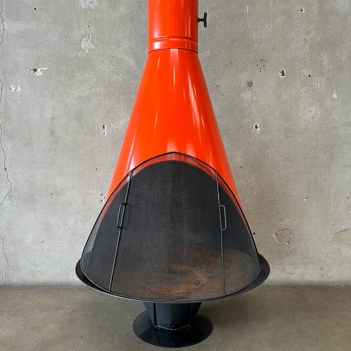 Vintage MCM Orange Porcelain Enamel Finish Conical Fireplace