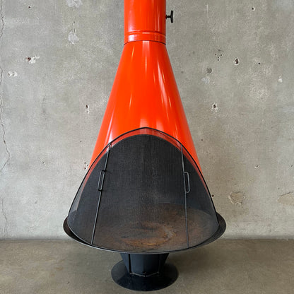 Vintage MCM Orange Porcelain Enamel Finish Conical Fireplace