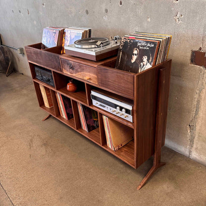 Vinyl Storage / Stereo Console Hand Built by Pete Deeble Furniture Walnut