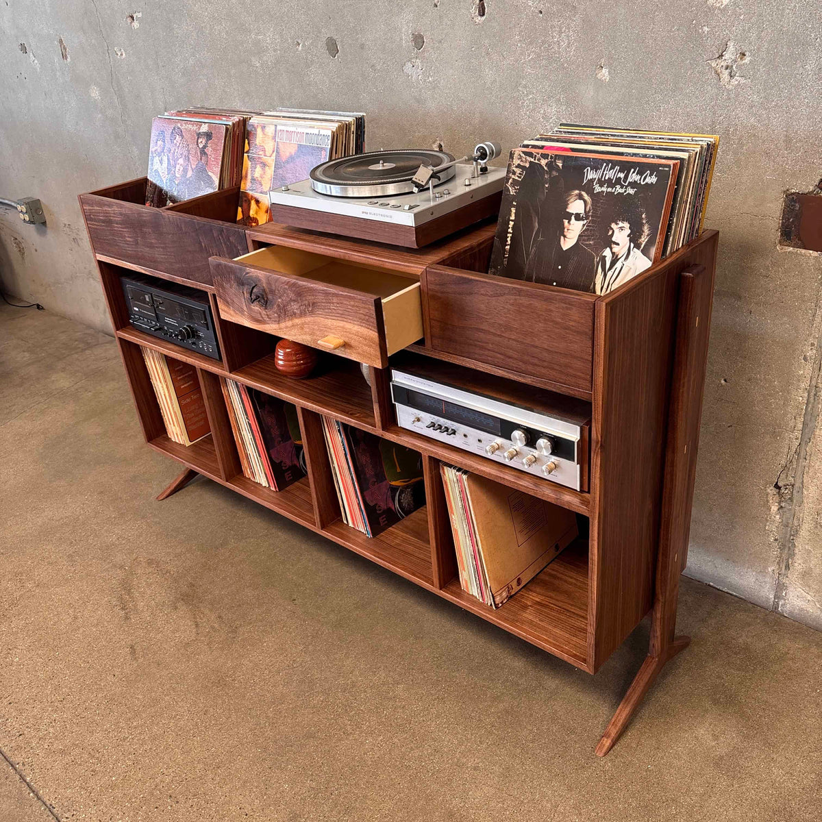 Vinyl Storage / Stereo Console Hand Built by Pete Deeble Furniture Walnut