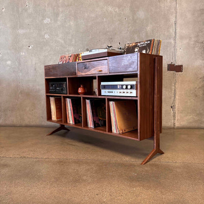 Vinyl Storage / Stereo Console Hand Built by Pete Deeble Furniture Walnut