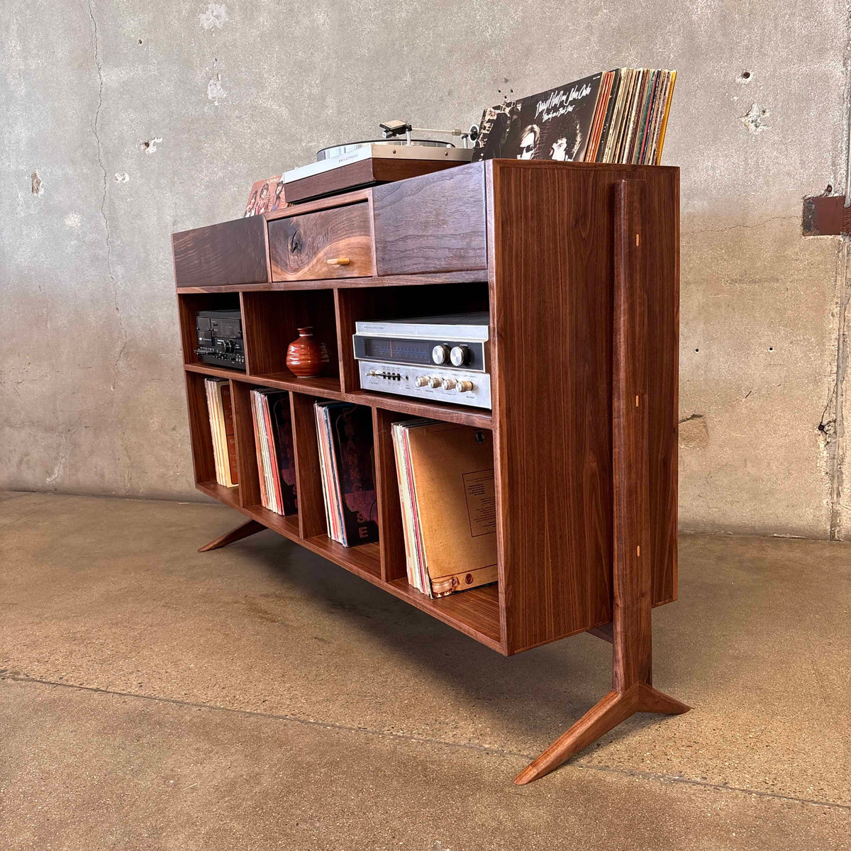 Vinyl Storage / Stereo Console Hand Built by Pete Deeble Furniture Walnut