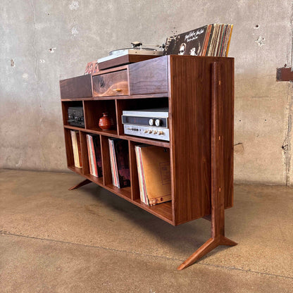 Vinyl Storage / Stereo Console Hand Built by Pete Deeble Furniture Walnut
