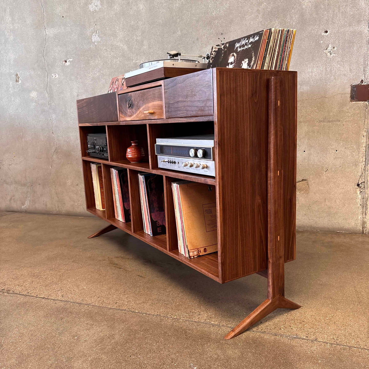 Vinyl Storage / Stereo Console Hand Built by Pete Deeble Furniture Walnut