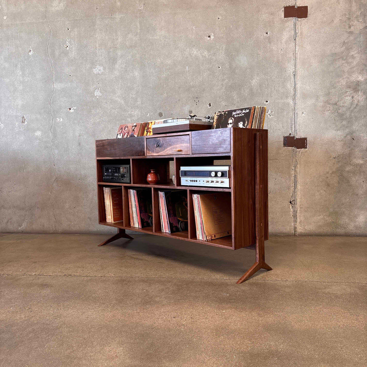 Vinyl Storage / Stereo Console Hand Built by Pete Deeble Furniture Walnut