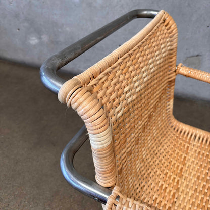 Early 1970's Miles Van Der Rohe Chrome & Rattan For Knoll MR20 Chair