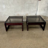 Pair Of Vintage Mid Century Modern Rosewood Smoked glass End Tables