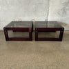 Pair Of Vintage Mid Century Modern Rosewood Smoked glass End Tables