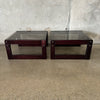 Pair Of Vintage Mid Century Modern Rosewood Smoked glass End Tables