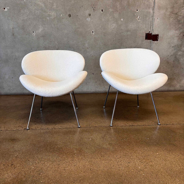 Pair of Vintage Chrome Slice Chairs In Boucle Fabric