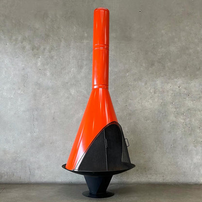 Vintage MCM Orange Porcelain Enamel Finish Conical Fireplace