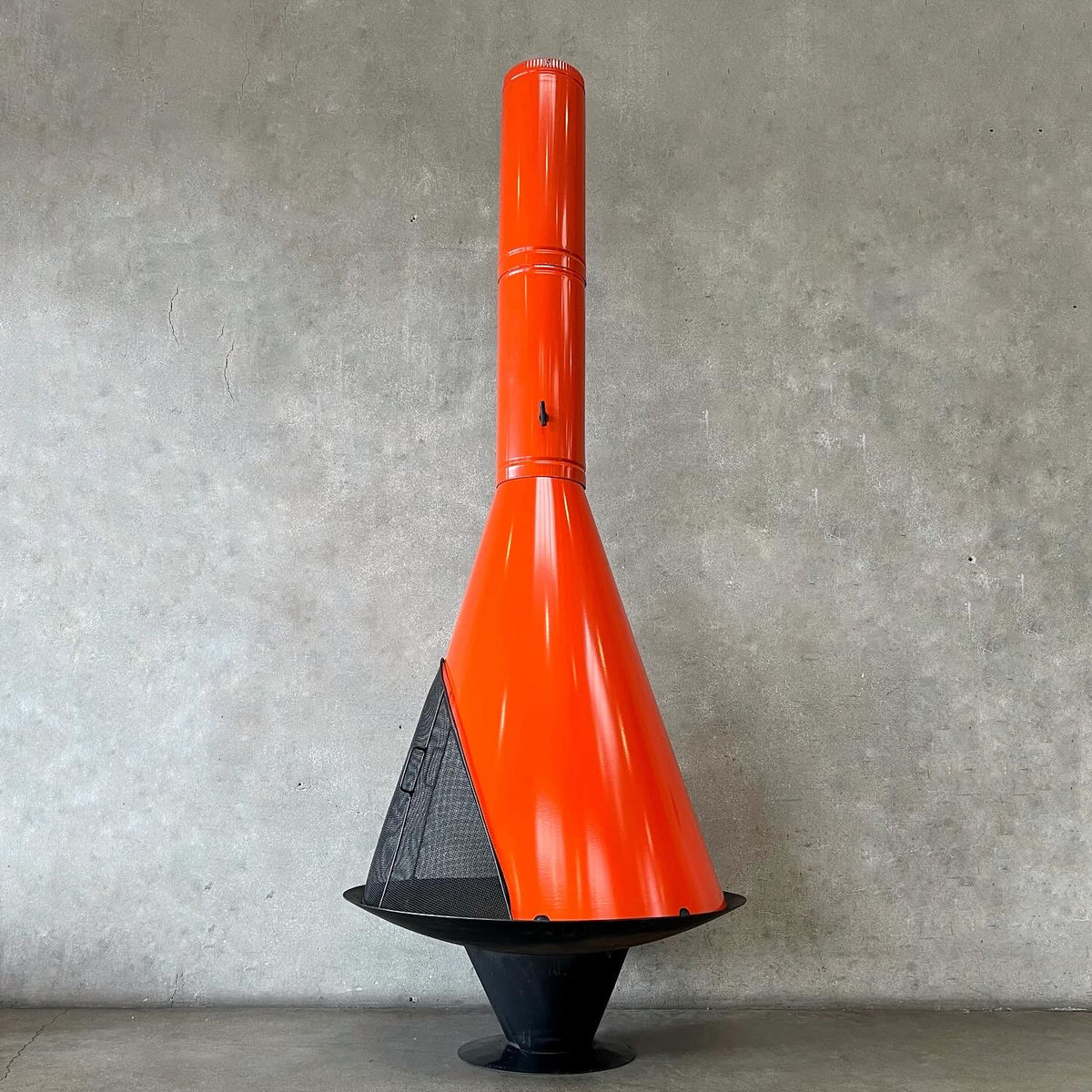 Vintage MCM Orange Porcelain Enamel Finish Conical Fireplace