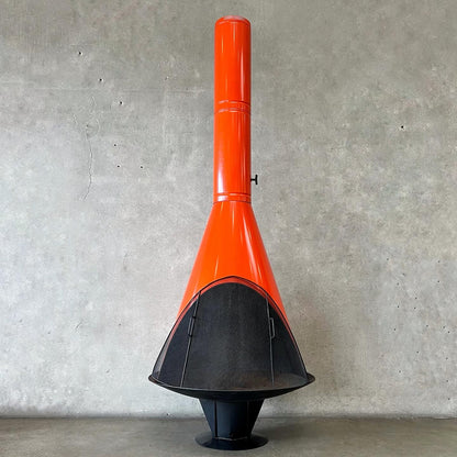 Vintage MCM Orange Porcelain Enamel Finish Conical Fireplace