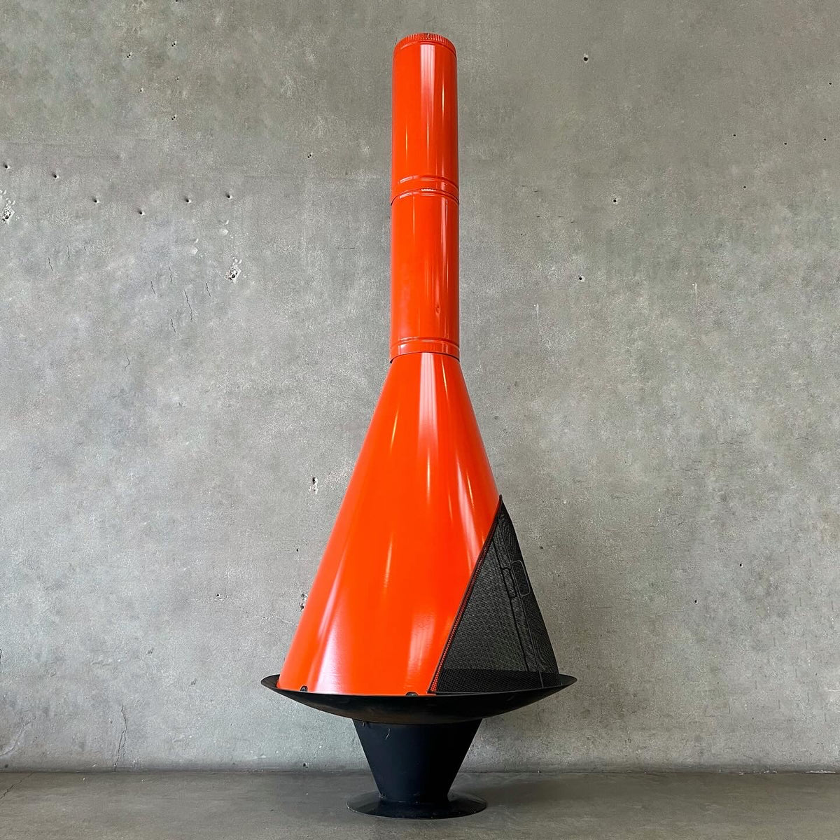 Vintage MCM Orange Porcelain Enamel Finish Conical Fireplace
