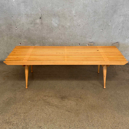Mid Century Modern Wooden Slat Bench w/ 3 Cushions, Made in Italy
