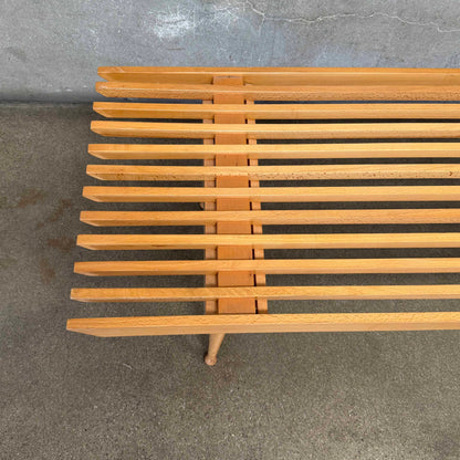 Mid Century Modern Wooden Slat Bench w/ 3 Cushions, Made in Italy