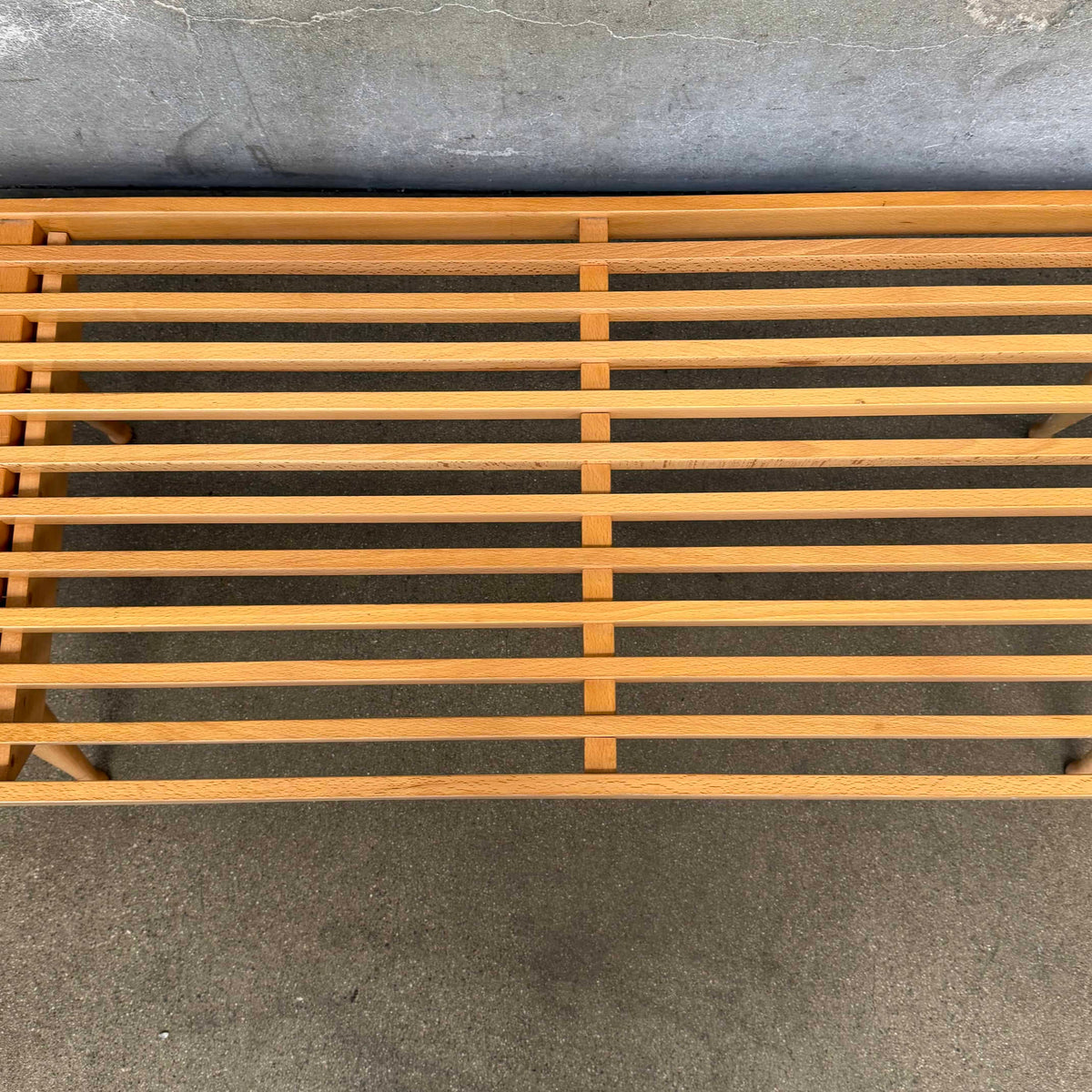 Mid Century Modern Wooden Slat Bench w/ 3 Cushions, Made in Italy