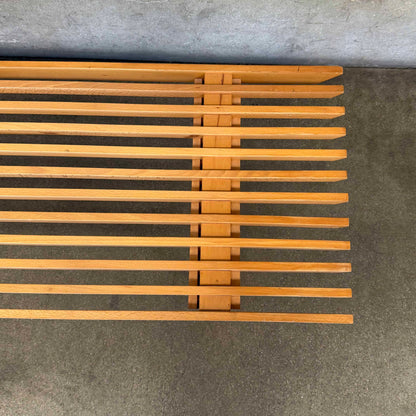 Mid Century Modern Wooden Slat Bench w/ 3 Cushions, Made in Italy