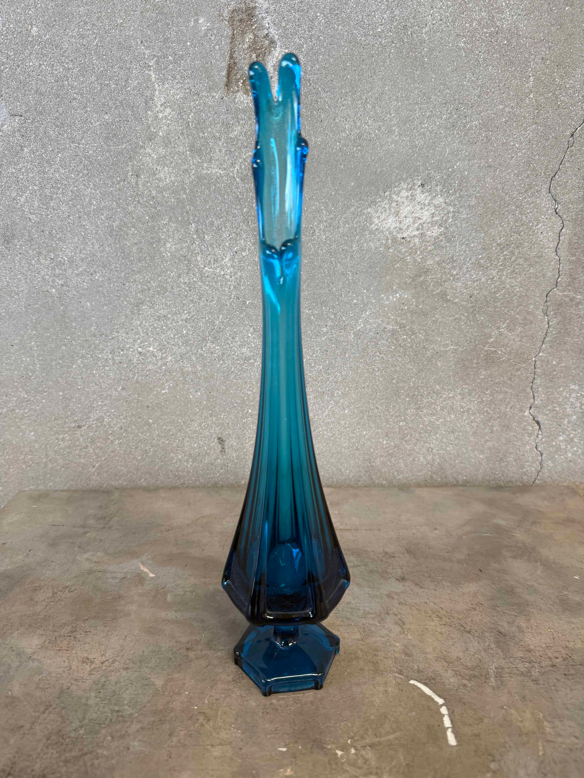 Mid Century Modern Viking Glass Blue Swung Vase #2