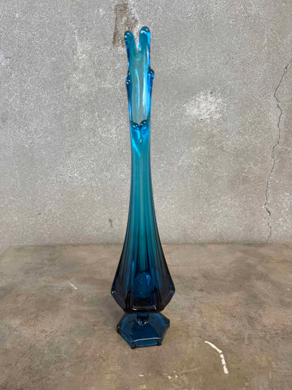 Mid Century Modern Viking Glass Blue Swung Vase #2