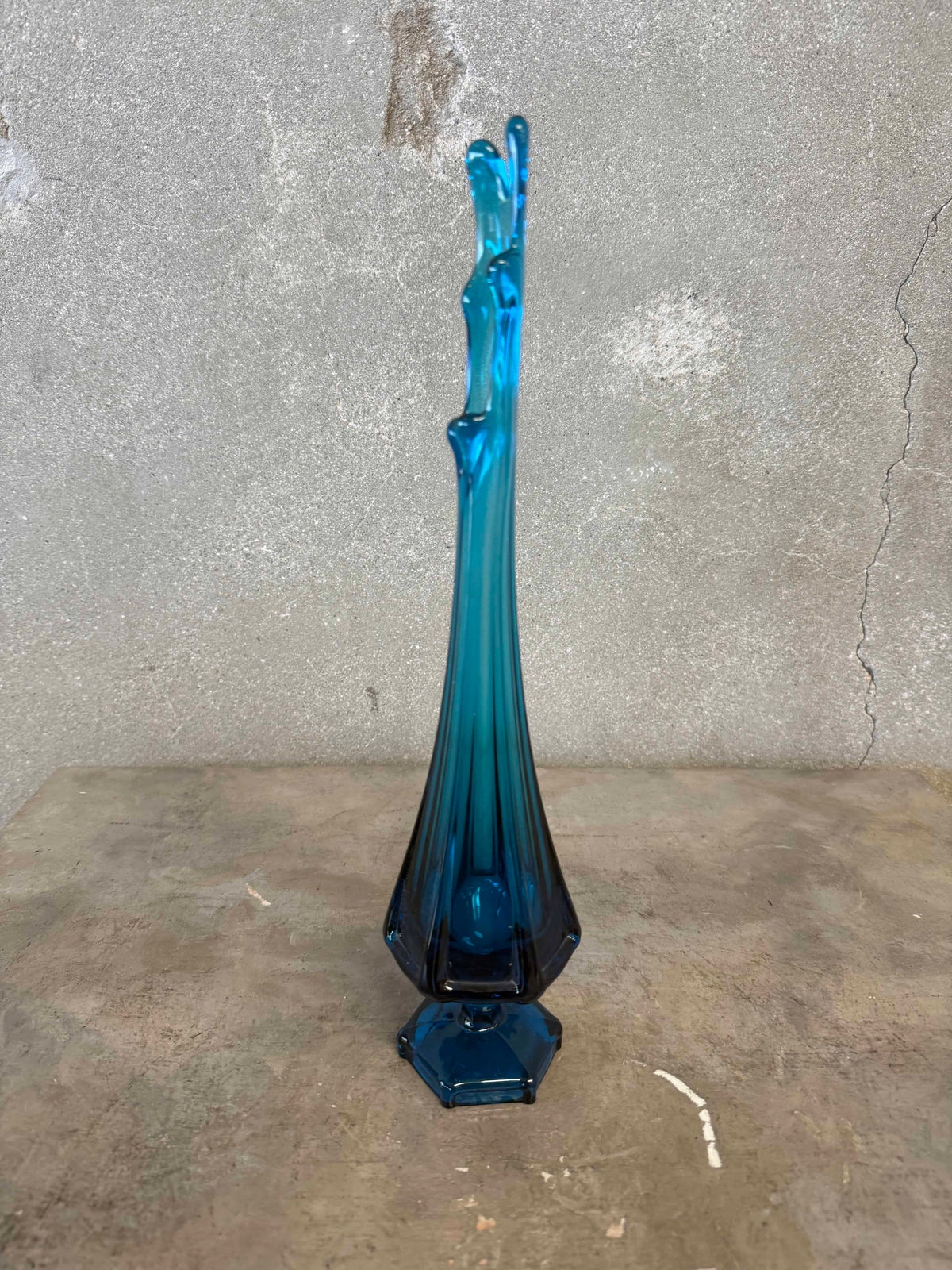 Mid Century Modern Viking Glass Blue Swung Vase #2