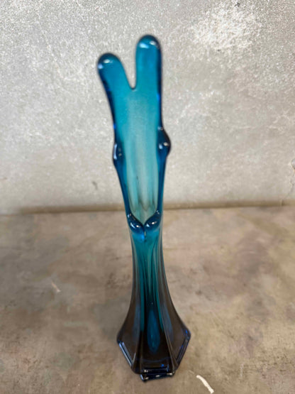 Mid Century Modern Viking Glass Blue Swung Vase #2