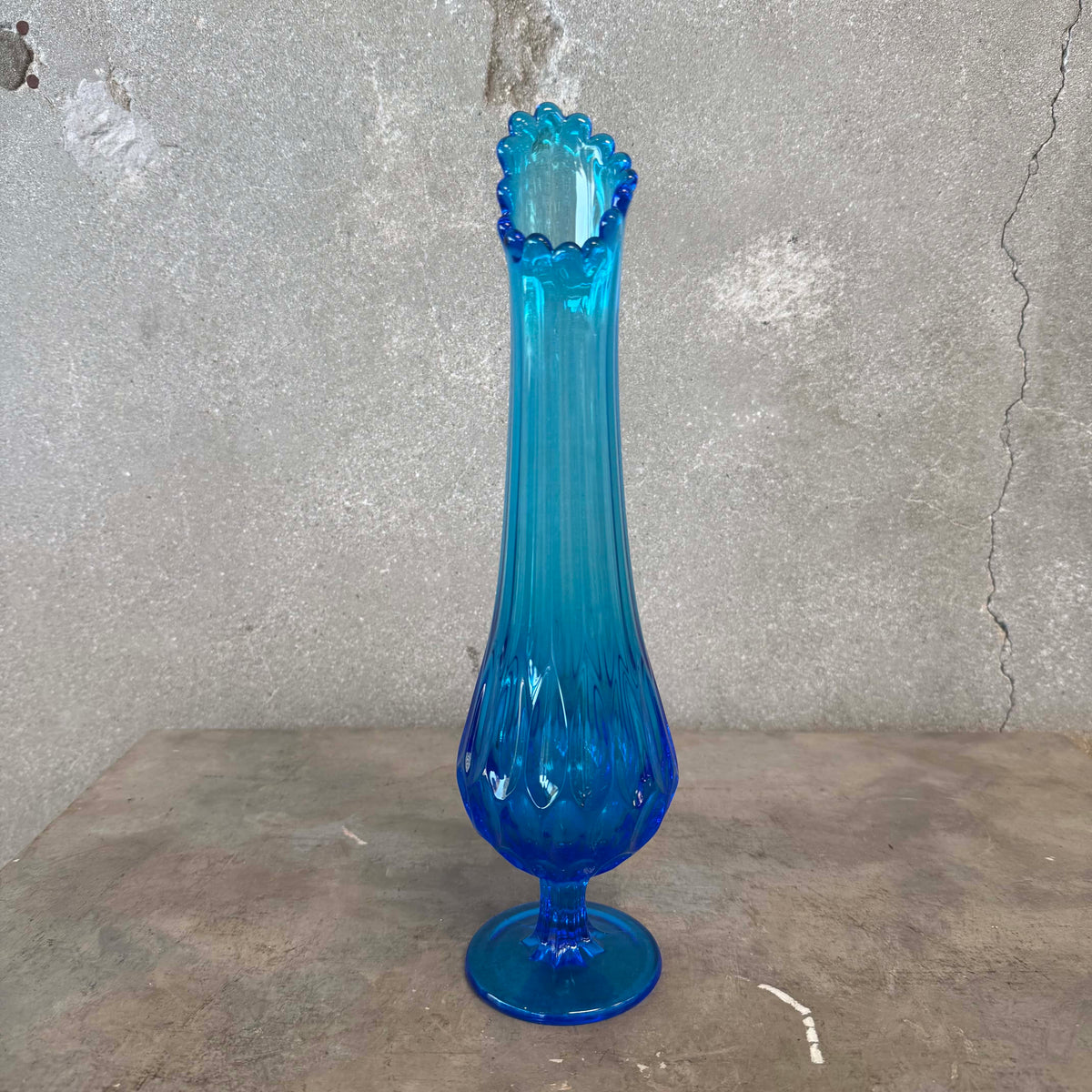 Mid Century Modern Fenton Glass Blue Swung Vase
