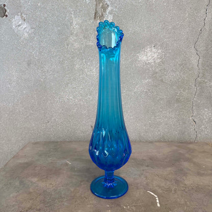 Mid Century Modern Fenton Glass Blue Swung Vase