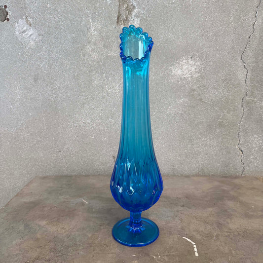 Mid Century Modern Fenton Glass Blue Swung Vase