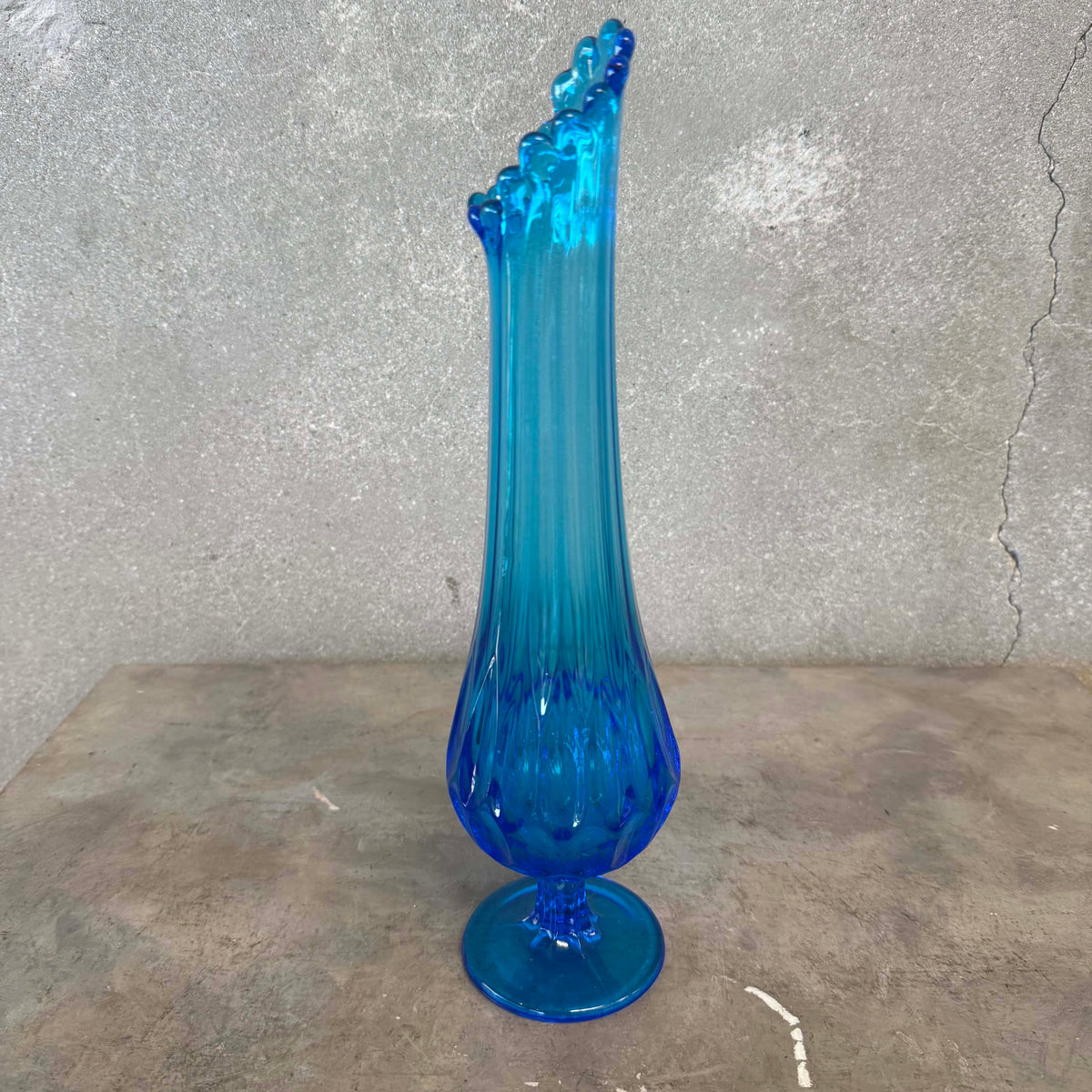 Mid Century Modern Fenton Glass Blue Swung Vase