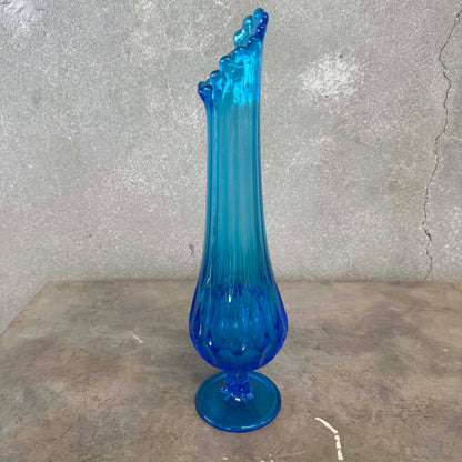 Mid Century Modern Fenton Glass Blue Swung Vase