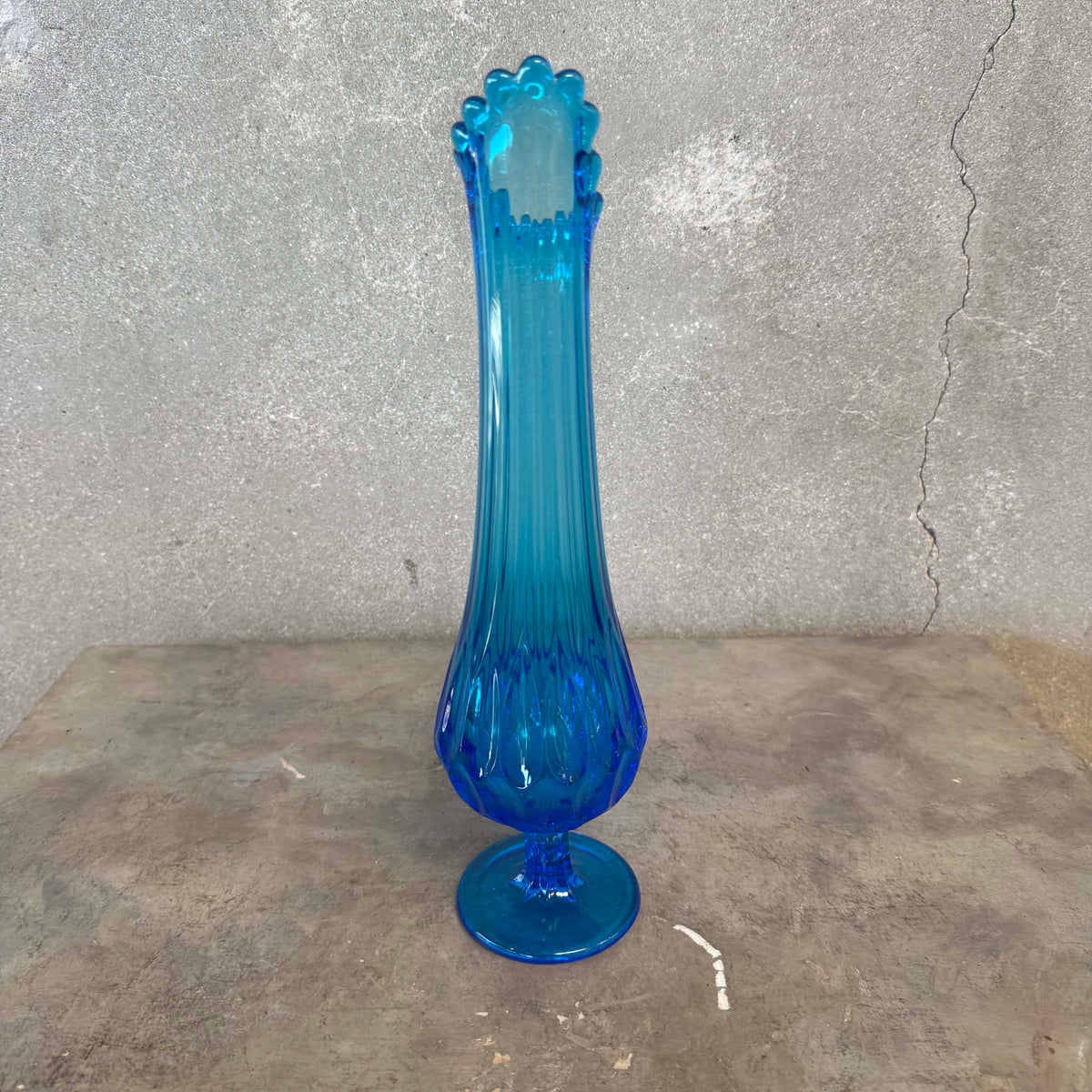 Mid Century Modern Fenton Glass Blue Swung Vase