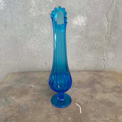 Mid Century Modern Fenton Glass Blue Swung Vase