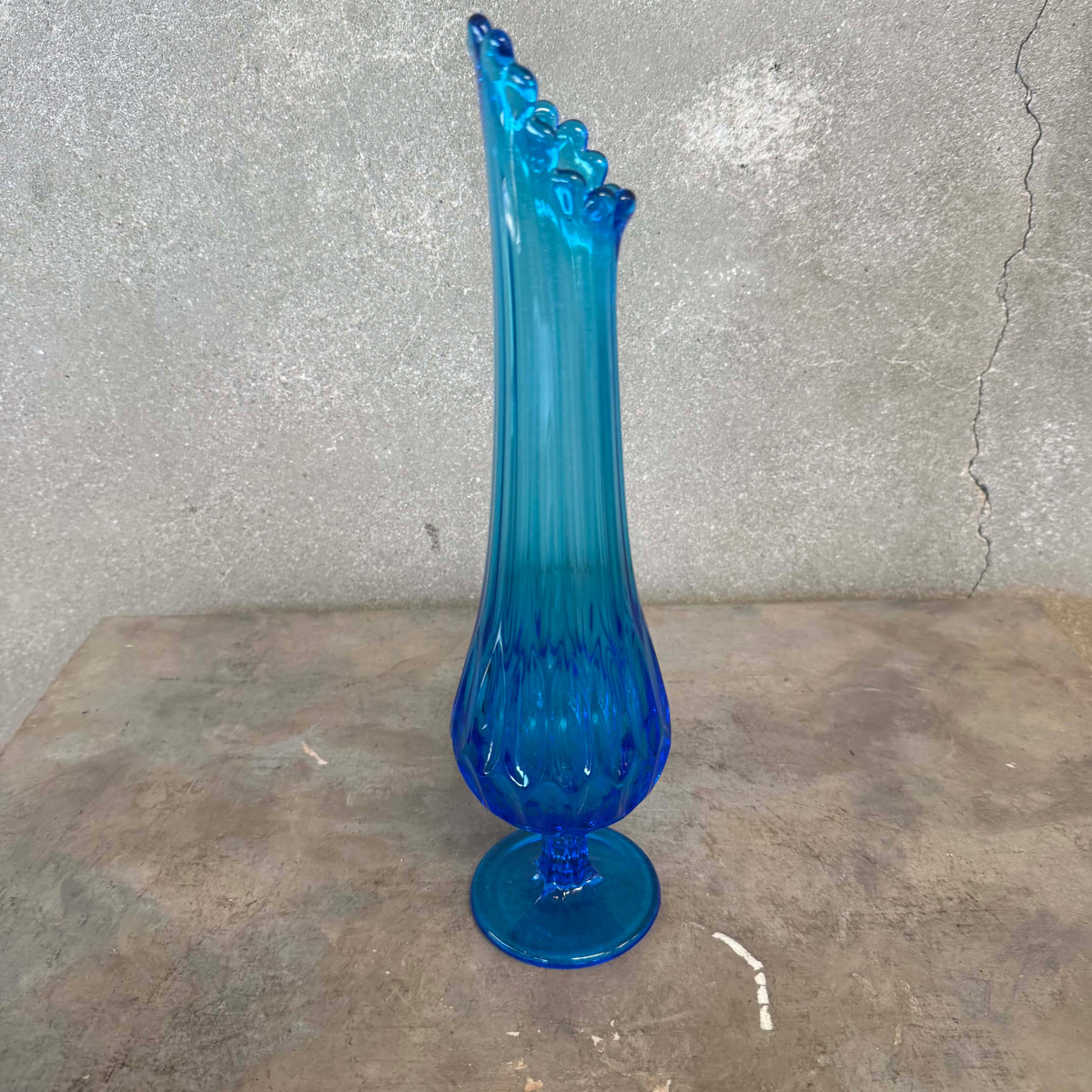 Mid Century Modern Fenton Glass Blue Swung Vase