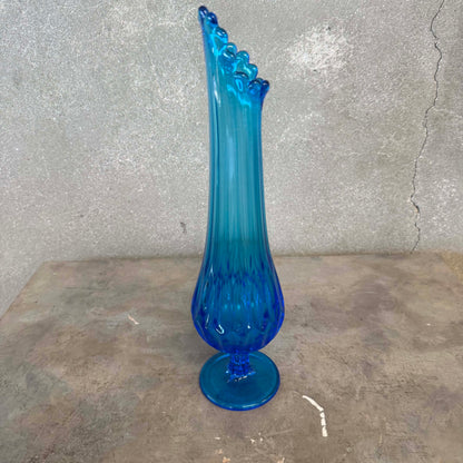 Mid Century Modern Fenton Glass Blue Swung Vase