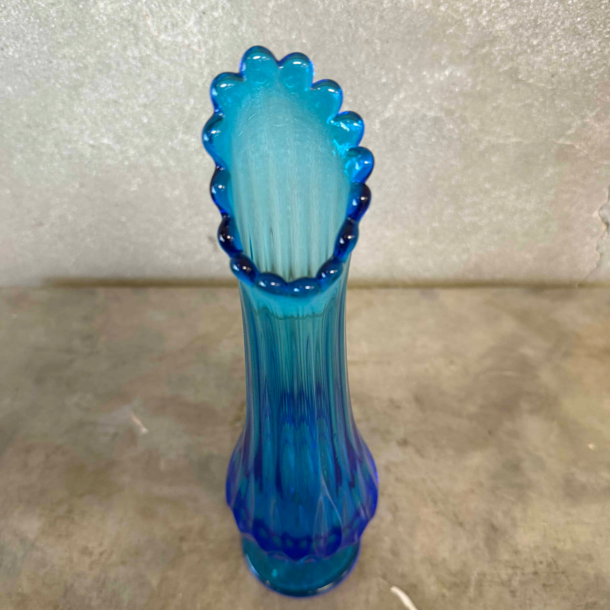 Mid Century Modern Fenton Glass Blue Swung Vase