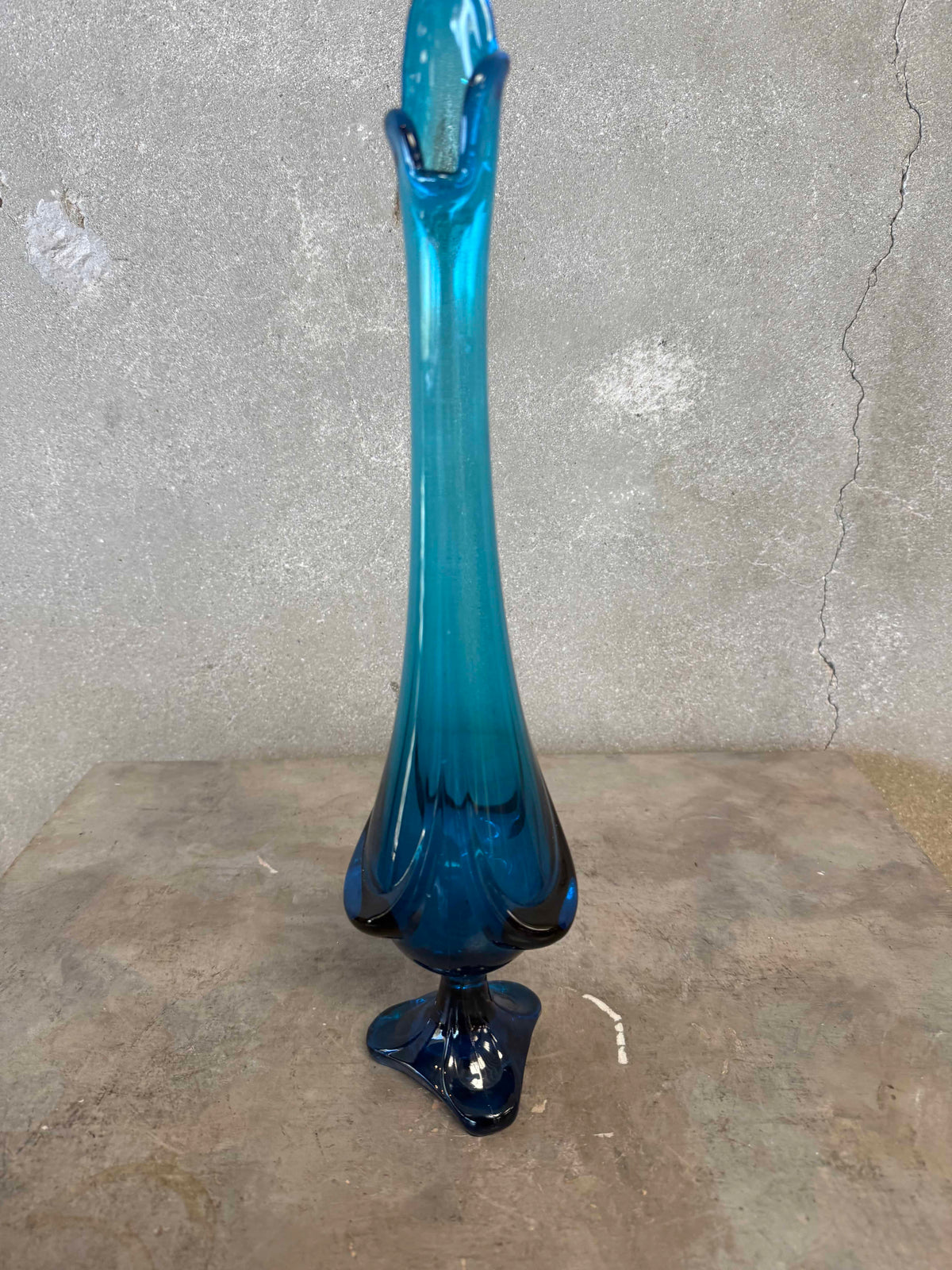 Mid Century Modern Viking Glass Blue Swung Vase #1