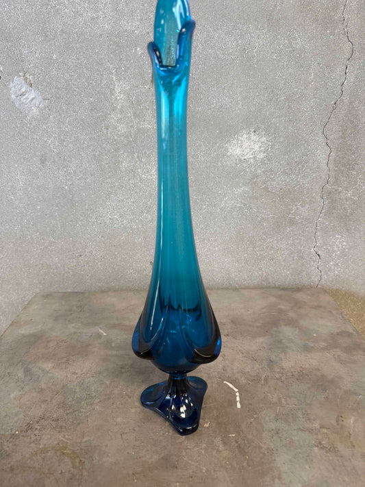 Mid Century Modern Viking Glass Blue Swung Vase #1