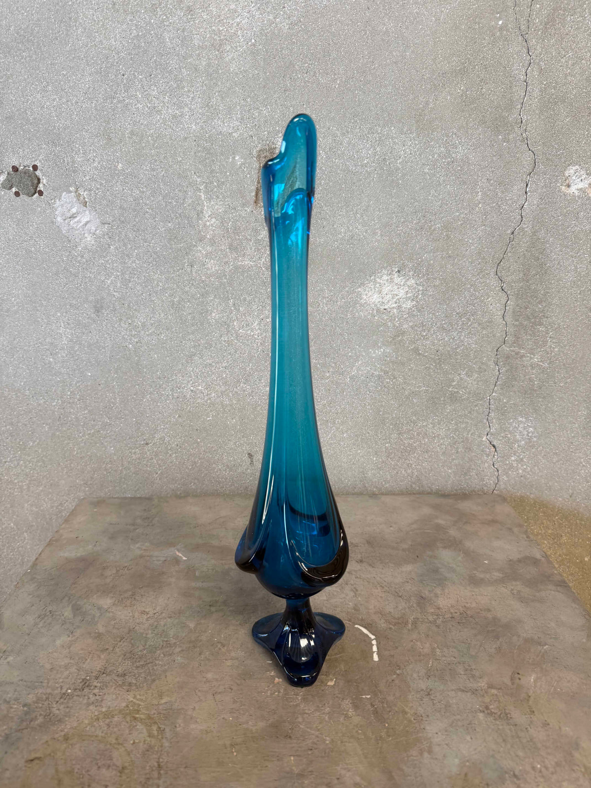 Mid Century Modern Viking Glass Blue Swung Vase #1