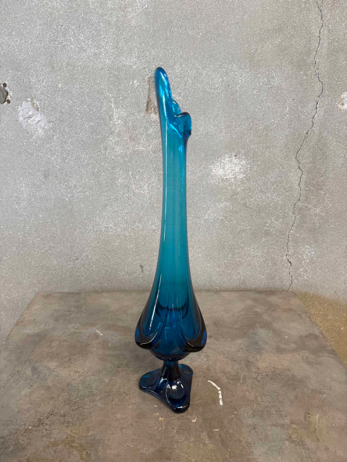 Mid Century Modern Viking Glass Blue Swung Vase #1