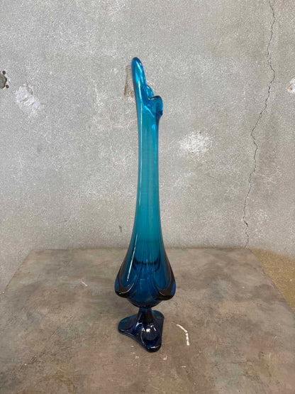 Mid Century Modern Viking Glass Blue Swung Vase #1