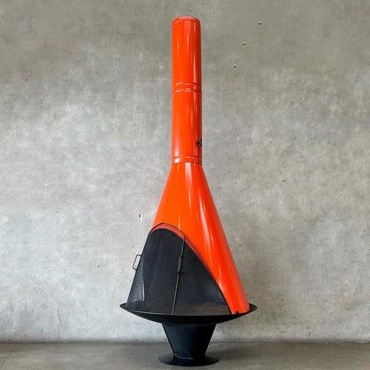Vintage MCM Orange Porcelain Enamel Finish Conical Fireplace