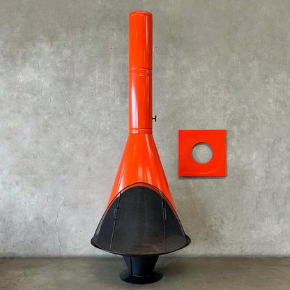 Vintage MCM Orange Porcelain Enamel Finish Conical Fireplace