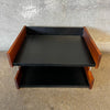 High Quality Vintage Mid Century Modern Leather & Walnut Paper Tray