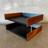 High Quality Vintage Mid Century Modern Leather & Walnut Paper Tray