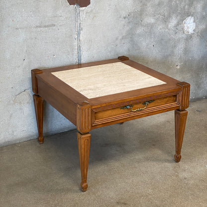 Vintage End Table with Travertine Inset Top